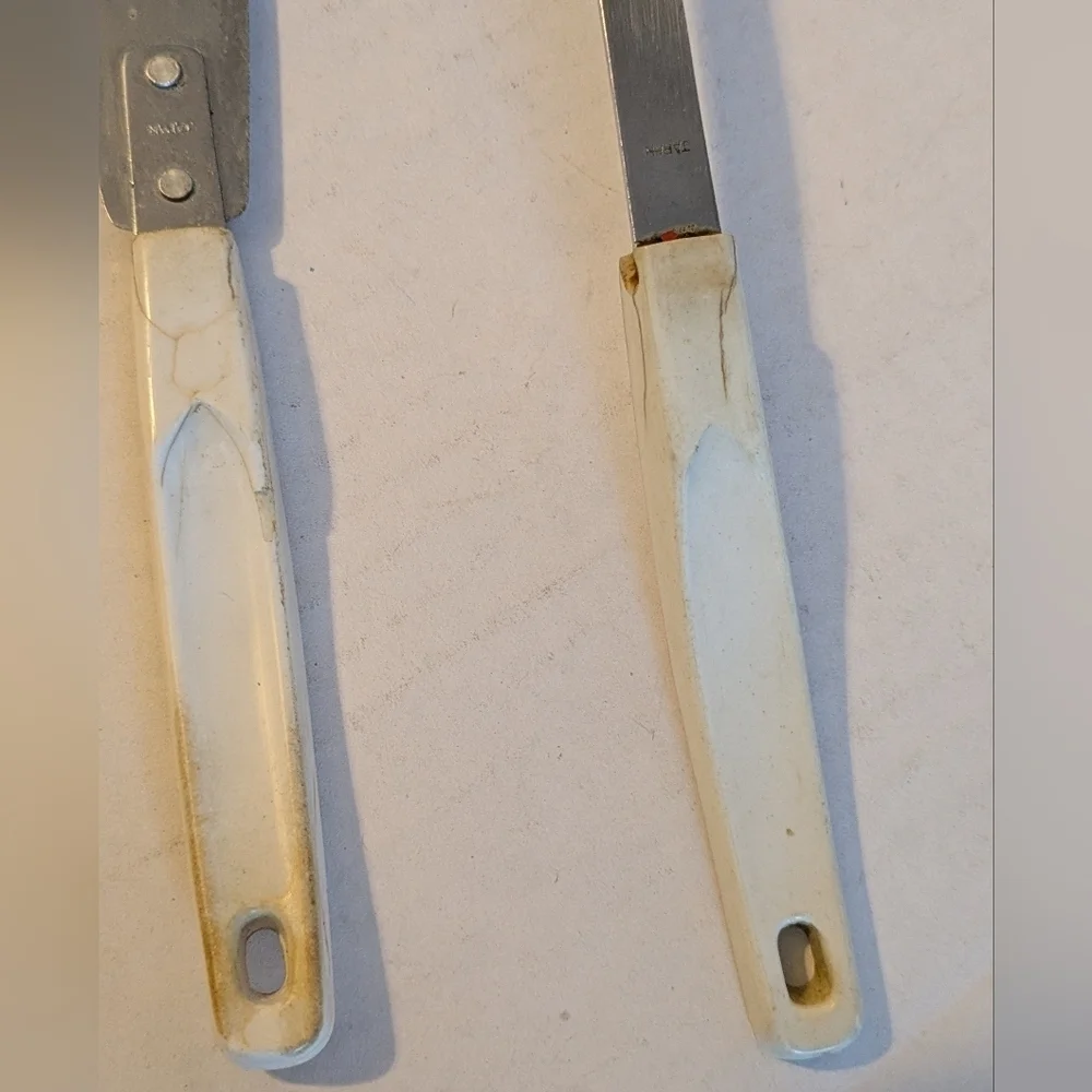 Vintage Enameled Stainless Steel Spatula Set. MCM.